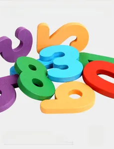 Macro shot of colorful wooden number blocks featuring non-toxic water-based paint finish