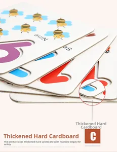 Detail of thickened cardboard math learning cards with rounded edges and insect patterns