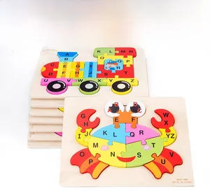 Detail of wooden alphabet puzzles featuring animal shapes with colorful A-Z letters