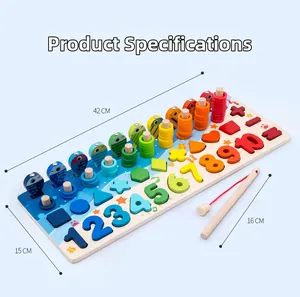 Detailed view of Montessori wooden educational board with dimensions 42cm x 16cm x 15cm