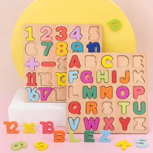 Educational wooden puzzles set with colorful 1-10 numbers and 26 alphabet letters for toddlers