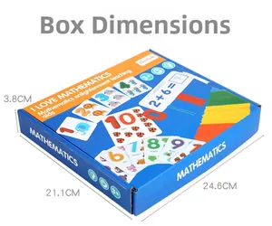 Educational math teaching set with addition cards in a blue box, size 24.6x21.1x3.8cm