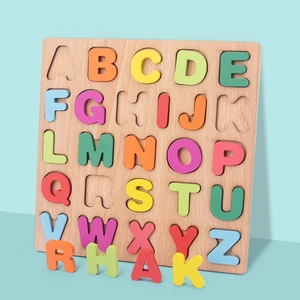 Colorful wooden alphabet puzzle board with 26 uppercase letters for preschool learning