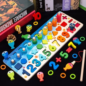 Multifunctional Wooden Educational Toy Board Montessori Math Number Shape Color Recognition Magnetic Fishing Game For Toddlers Kids Learning Gift