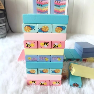 Animal themed macaron colored wooden stacking blocks toy set for children development