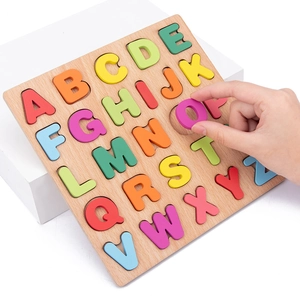 Colorful wooden alphabet puzzle board for kids early educational letter learning and play