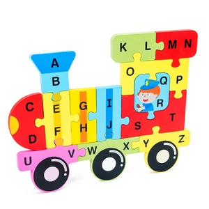 Colorful wooden train alphabet puzzle with 26 letters for kids early learning toy