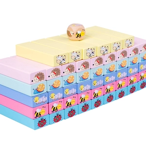Pastel wooden animal stacking blocks set with colorful cartoon animal illustrations