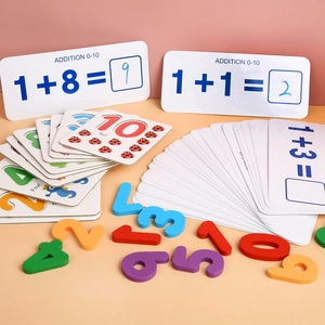 Children educational math toy set with number pairing cards and addition blocks