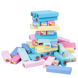 Macaron colored wooden animal stacking blocks with smooth finish and cartoon patterns
