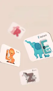 Educational animal alphabet matching cards for kids with lion and elephant illustrations