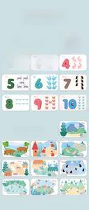 Detail view of double-sided educational cards with 1-10 numbers and animal illustrations