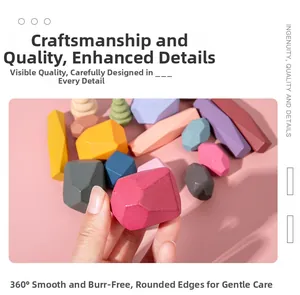 Detail of multi-colored wooden balancing stones with smooth edges for child safety