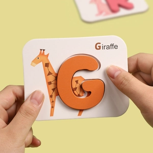 Educational wooden giraffe puzzle with letter G for children alphabet learning