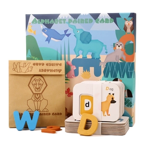 Alphabet and numbers matching puzzle cards set with wooden blocks and storage bag