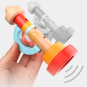 Colorful wooden trumpet toy for toddlers with smooth finish and easy-grip handle
