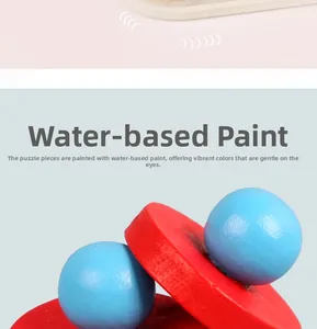 Detail of wooden game pieces featuring safe water-based paint and natural textures