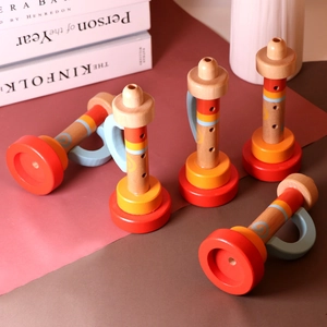 Five-piece set of colorful wooden trumpet toys for toddler early musical education
