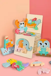 Vue détaillée de puzzles 3D colorés en bois pour l'apprentissage cognitif précoce