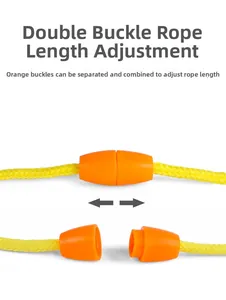 Adjustable yellow braided rope accessory with dual-section orange tension buckles