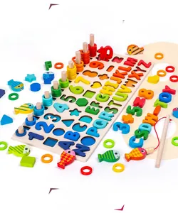 Jouet éducatif 6-en-1 en bois avec pêche magnétique et correspondance de lettres