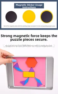 Educational magnetic geometric wooden puzzle pieces with strong suction on metal base