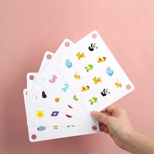 Educational wooden memory match game cards with colorful animal and number patterns for kids