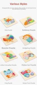 Détail de 8 puzzles 3D en bois pour enfants avec motifs de voitures et d'animaux