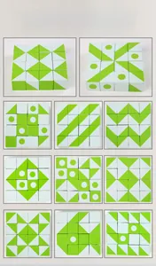 Detailed view of wooden blocks showing geometric patterns for diverse puzzle combinations