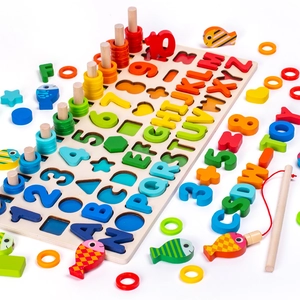 Planche Montessori en Bois 6-en-1 Alphabet Chiffre Jeu de Pêche Magnétique Éducation Précoce Préscolaire Pour Tout-Petits