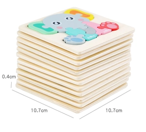Détails des puzzles 3D en bois empilés avec dimensions de 10,7 cm et épaisseur de 0,4 cm pour bébés