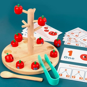 Montessori Wooden Apple Tree Counting Toy Kids Math Learning Number Recognition Addition Educational Early Learning Gift