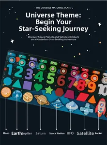 Detailed view of solar system wooden puzzle board with colorful numbers and planets