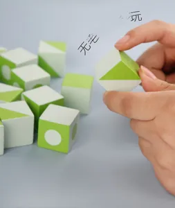 Close-up of smooth, burr-free wooden logic blocks with safe rounded edges for children