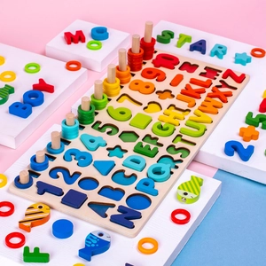Jeu Montessori 6-en-1 en bois avec pêche magnétique, chiffres et lettres de l'alphabet