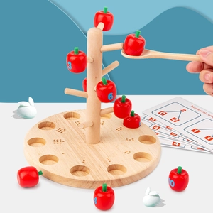 Educational wooden apple tree toy set for children's math learning and number recognition