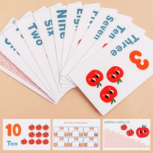 Educational apple math cards for toddlers featuring numbers 1-10 and basic addition