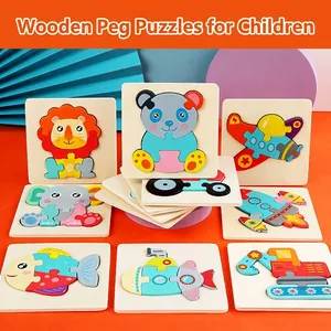 Puzzle 3D en Bois pour Enfants Animaux Véhicules Colorés Jouet Éducatif Précoce Planche de Puzzle en Bois pour Enfants