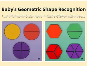 Detail of wooden geometric shapes showing fraction fractions for kids early math learning