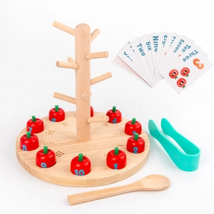 Educational wooden apple tree counting toy set for preschool math learning and sorting