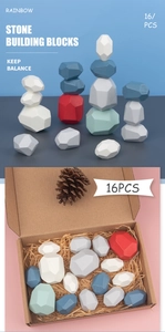 Detail of 16pcs colorful wooden rainbow stone building blocks in a premium gift box