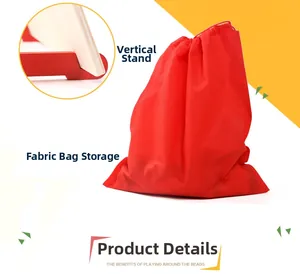 Vertical red display stand and matching drawstring storage bag for educational puzzles