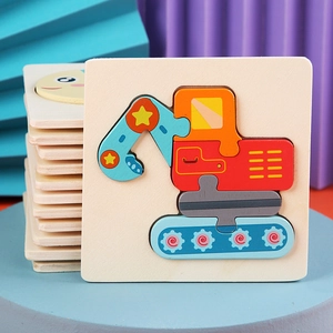 Puzzle 3D éducatif en bois pelleteuse pour enfants avec blocs colorés et bords arrondis sûrs