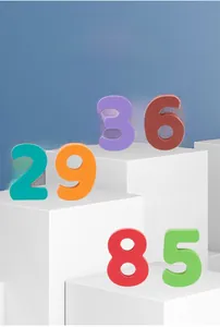 Detailed view of colorful 3D wooden numbers for children early math learning