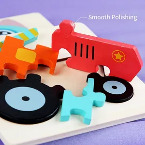 Puzzle 3D en bois pour enfants avec blocs géométriques polis aux couleurs vives et lisses