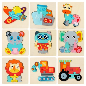 Lot de 9 puzzles 3D en bois colorés animaux et véhicules pour l'apprentissage éducatif