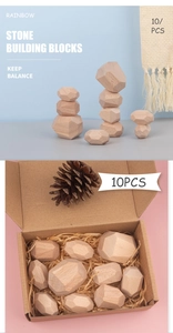 Detailed view of 10PCS natural wooden balancing stones with smooth beech wood grain texture