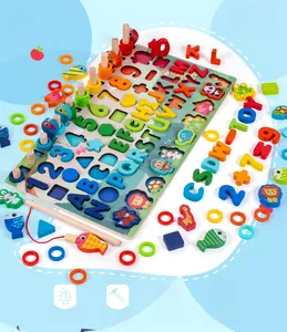 Detailed view of colorful wooden alphabet letters and numeric blocks for early learning