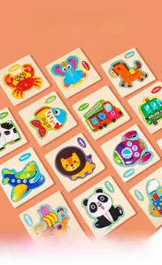 Detailed set of 3D wooden animal and vehicle puzzles for early educational toddler learning