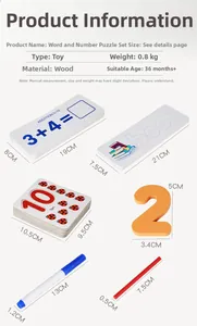 Gros plan du jeu éducatif 2-en-1 en bois avec cartes de mots et bâtons de calcul